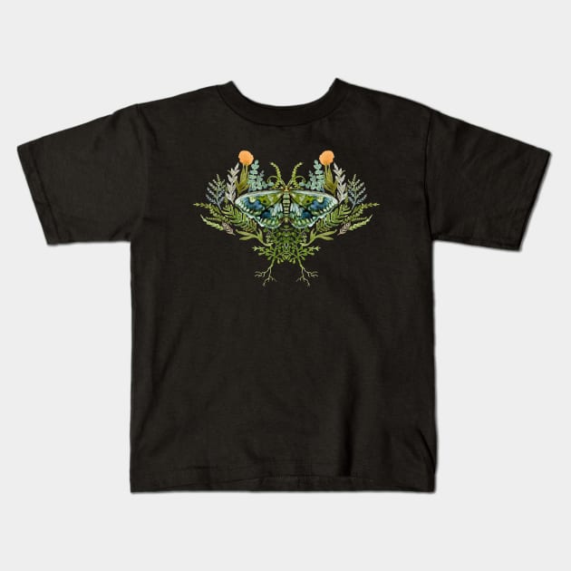 Moth with Plants Kids T-Shirt by LEvans